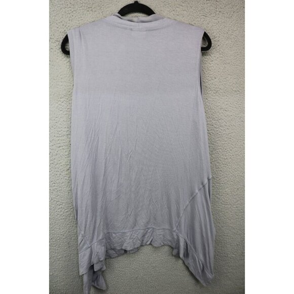 LOGO by Lori Goldstein Sleeveless Gray Silky Open Front Overlay-1X-Boho-Pockets - Picture 12 of 14